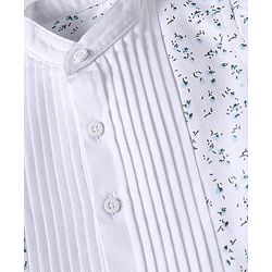 Babyhug Woven Full Sleeves Floral Printed Shirt & Trouser Set with Suspender - White & Navy Blue