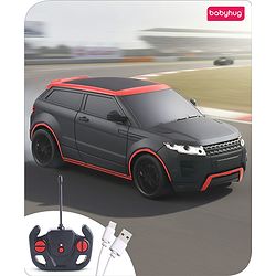 Babyhug 1:24 C-Type Rechargeable Remote Control Racing Car |Black-Red Finish| Gifting Car for 4 years + Kids| BIS Certified - Black