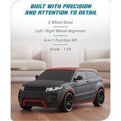 Babyhug 1:24 C-Type Rechargeable Remote Control Racing Car |Black-Red Finish| Gifting Car for 4 years + Kids| BIS Certified - Black