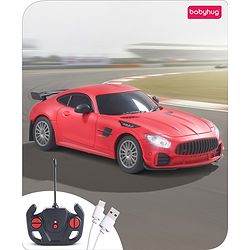 Babyhug  1:24 C-Type Rechargeable Remote Control Racing Car - Black| Gifting Option| Toy for 4+ years Boys & Girls| BIS Certified| 50ft Remote Range