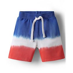 Babyhug Terry Knit Half Sleeves T-Shirt and Shorts Co-Ord Set with Ombre & Hawai Text Print - Navy Blue & Red