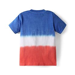 Babyhug Terry Knit Half Sleeves T-Shirt and Shorts Co-Ord Set with Ombre & Hawai Text Print - Navy Blue & Red