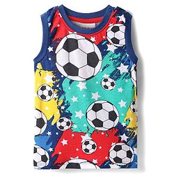Babyhug Single Jersey Knit Sleeveless Tank T-Shirt & Shorts Set With Football Print - Navy Blue