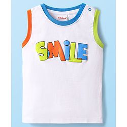 Babyhug Single Jersey Knit Sleeveless Tank T-Shirt & Shorts Set With Smiley Print - White