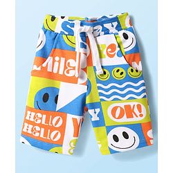Babyhug Single Jersey Knit Sleeveless Tank T-Shirt & Shorts Set With Smiley Print - White