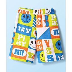 Babyhug Single Jersey Knit Sleeveless Tank T-Shirt & Shorts Set With Smiley Print - White