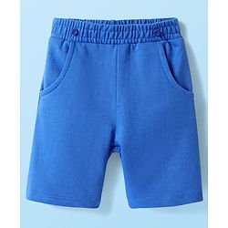 Babyhug Single Jersey Knit Half Sleeves Shirt & Shorts Set With Dino Print & Suspender - White & Blue