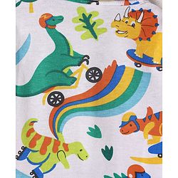 Babyhug Single Jersey Knit Half Sleeves Shirt & Shorts Set With Dino Print & Suspender - White & Blue
