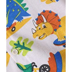 Babyhug Single Jersey Knit Half Sleeves Shirt & Shorts Set With Dino Print & Suspender - White & Blue