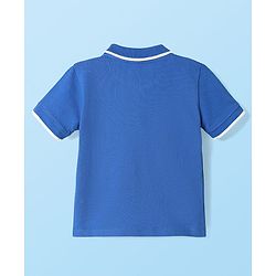 Babyhug Single Jersey Knit Half Sleeves Polo T-Shirt & Shorts Set With Shark Print - Blue & Beige