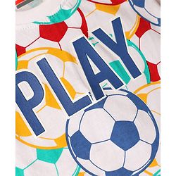 Babyhug Single Jersey Knit Half Sleeves T-Shirt & Denim Shorts Set With Football Print - White & Blue