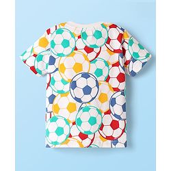 Babyhug Single Jersey Knit Half Sleeves T-Shirt & Denim Shorts Set With Football Print - White & Blue