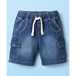 Babyhug Single Jersey Knit Half Sleeves T-Shirt & Denim Shorts Set With Football Print - White & Blue