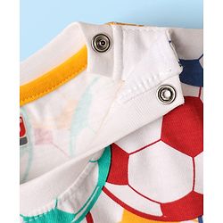 Babyhug Single Jersey Knit Half Sleeves T-Shirt & Denim Shorts Set With Football Print - White & Blue