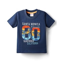 Babyhug Single Jersey Knit Half Sleeves T-Shirt & Shorts Set With Sport Theme Print - Navy Blue & Yellow