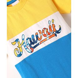 Babyhug Single Jersey Knit Half Sleeves T-Shirt & Shorts Set With Hawaii Print & Cut & Sew Design - Yellow & Blue