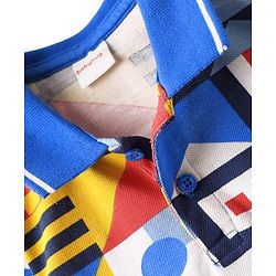 Babyhug Single Jersey Knit Half Sleeves Polo T-Shirt & Shorts Set with Abstract Print - Blue