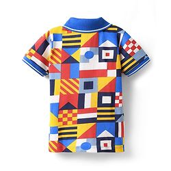 Babyhug Single Jersey Knit Half Sleeves Polo T-Shirt & Shorts Set with Abstract Print - Blue
