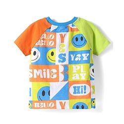Babyhug Single Jersey Knit Half Raglan Sleeves T-Shirt & Shorts Set With Smiley Print - Blue