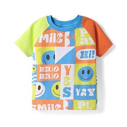 Babyhug Single Jersey Knit Half Raglan Sleeves T-Shirt & Shorts Set With Smiley Print - Blue