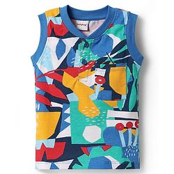 Babyhug Single Jersey Knit Sleeveless Printed Tank T-Shirt & Shorts Set - Blue