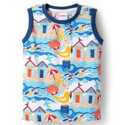 Babyhug Single Jersey Knit Sleeveless Tank T-Shirt With Sea Animals & Bird Print - Blue