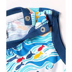 Babyhug Single Jersey Knit Sleeveless Tank T-Shirt With Sea Animals & Bird Print - Blue