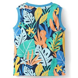 Babyhug Single Jersey Knit Sleeveless Tank T-Shirt & Shorts Set with Tropical Theme Print - Blue