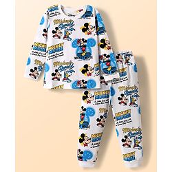 Babyhug Disney Single Jersey Knit Full Sleeves Co-ords Night Suit with Mickey & Friends Graphics - White