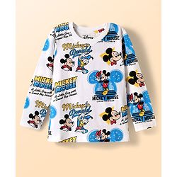Babyhug Disney Single Jersey Knit Full Sleeves Co-ords Night Suit with Mickey & Friends Graphics - White