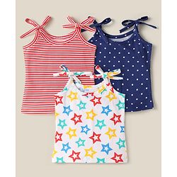 Babyhug 100% Cotton Single Jersey Knit Slips With Stripes & Floral Print Pack Of 3 - Red Navy Blue & White