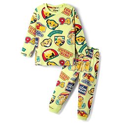 Babyhug Disney Single Jersey Knit Full Sleeves Night Suit with Lion King Graphics - Yellow