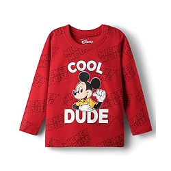 Babyhug Disney Single Jersey Knit Full Sleeves Night Suit With Mickey Mouse Family Print - Red