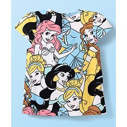 Babyhug Disney Single Jersey Knit Half Sleeves Co-ords Shorts Night Suit with Disney Princess Graphics - White