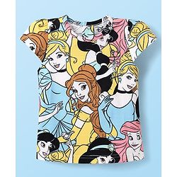 Babyhug Disney Single Jersey Knit Half Sleeves Co-ords Shorts Night Suit with Disney Princess Graphics - White
