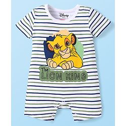 Babyhug 100% Cotton Knit Half Sleeves Romper With Simba Graphic Pack Of 3 - Navy Blue & White