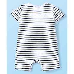Babyhug 100% Cotton Knit Half Sleeves Romper With Simba Graphic Pack Of 3 - Navy Blue & White