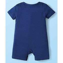 Babyhug 100% Cotton Knit Half Sleeves Romper With Simba Graphic Pack Of 3 - Navy Blue & White