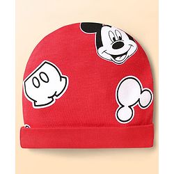 Babyhug Disney Interlock Knit Cap Mittens & Booties Set With Mickey Mouse Print - Red