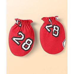 Babyhug Disney Interlock Knit Cap Mittens & Booties Set With Mickey Mouse Print - Red
