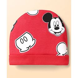Babyhug Disney Interlock Knit Cap Mittens & Booties Set With Mickey Mouse Print - Red