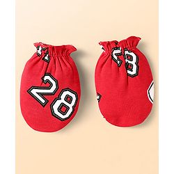 Babyhug Disney Interlock Knit Cap Mittens & Booties Set With Mickey Mouse Print - Red