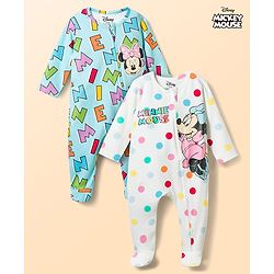 Babyhug Disney 100% Cotton Knit Full Sleeves Sleepsuits With Minnie Mouse Family Graphics Pack Of 2-Multicolor