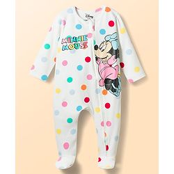 Babyhug Disney 100% Cotton Knit Full Sleeves Sleepsuits With Minnie Mouse Family Graphics Pack Of 2-Multicolor