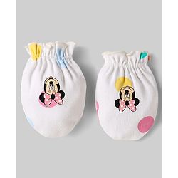 Babyhug Disney Interlock Knit Caps Mittens & Booties Set With Minnie Mouse Family Print White - Diameter 15 cm