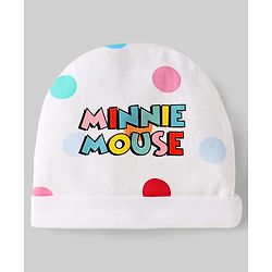 Babyhug Disney Interlock Knit Caps Mittens & Booties Set With Minnie Mouse Family Print White - Diameter 15 cm