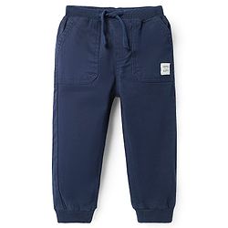 Babyhug Twill Woven Full Length Solid Coloured Trousers With Stretch - Navy Blue