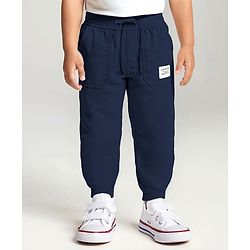 Babyhug Twill Woven Full Length Solid Coloured Trousers With Stretch - Navy Blue