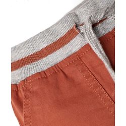 Babyhug Twill Woven Full Length Solid Coloured Trousers With Stretch - Rust Orange