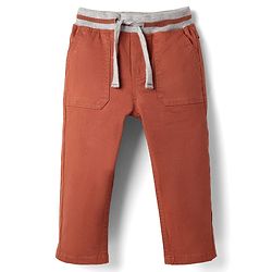 Babyhug Twill Woven Full Length Solid Coloured Trousers With Stretch - Rust Orange
